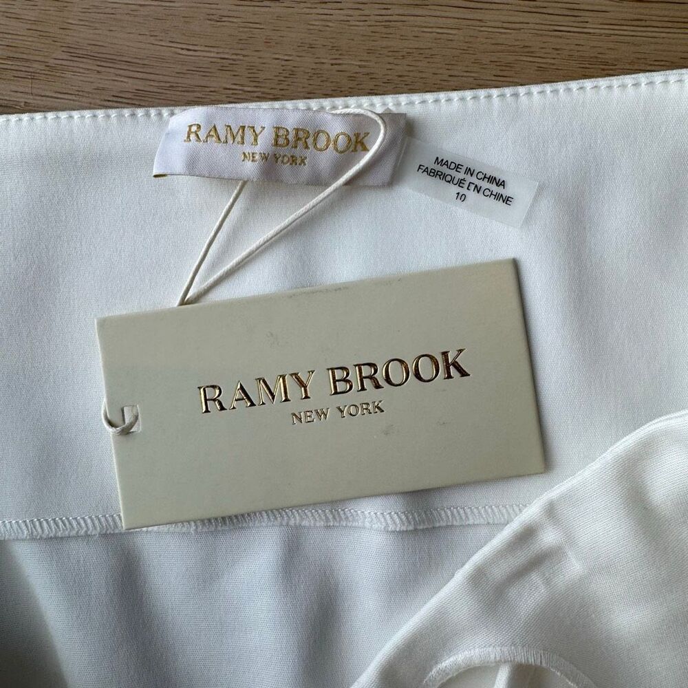 NWT Ramy Brook Jones Ivory Belted Mini Skirt 10 White High Rise Slit Date Night - Picture 7 of 7